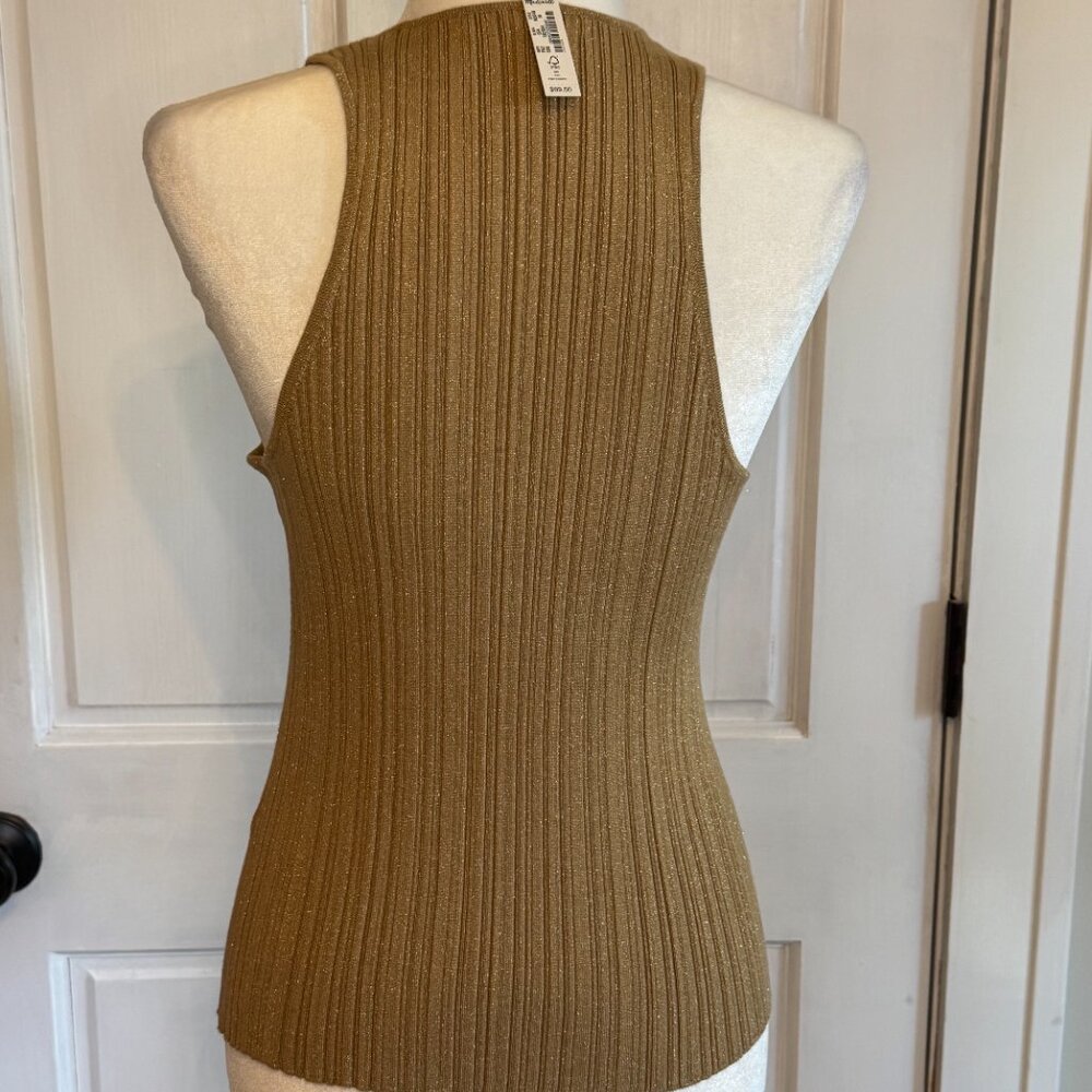 madewell | gold glitter metallic ribbed high neck tank top - Picture 5 of 6